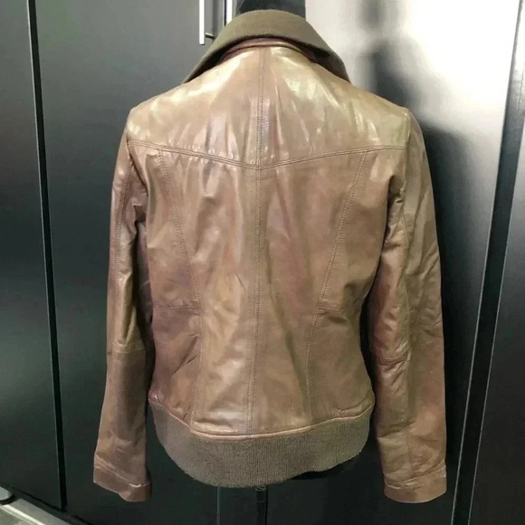 Black Rivet Vintage LeatherJacket,zip front,hip pockets knit collar,lined - Picture 3 of 12